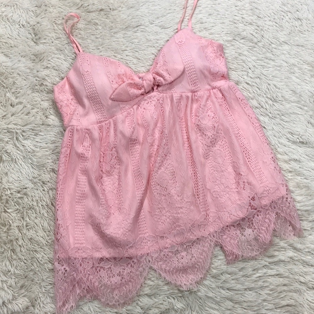 No Boundaries Pink Lace Lingerie Tank Top